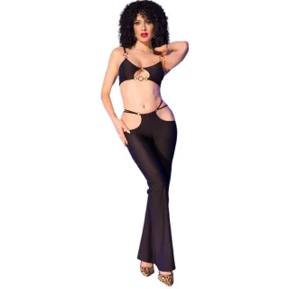 Dessous-Set Top und Leggings mit Goldaccessoires Schwarz L