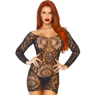 Kleid Spitzen-Minikleid mit langen Ärmeln Schwarz Einheitsgröße