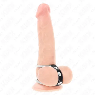 Penisring Doppelt Metall mit Lederband Schwarz Modell 3