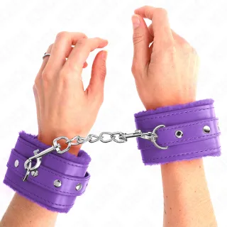 Fesselset Premium Pelzgefütterte Handgelenkfesseln Lila mit Lila Gürtel Verstellbar 17 cm