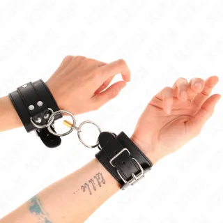 Fetisch-Toy KINK Handfesseln mit zwei O-Ringen und Schloss Schwarz 28 cm
