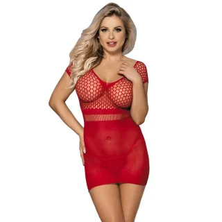 Kleid Kurzes rotes Häkelkleid mit Netzdetail Einheitsgröße
