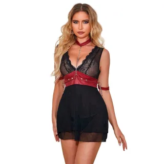 Bondage-Kleid aus Spitze Schwarz L/XL