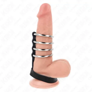 Penisringe 4er Metall mit Lederband und Druckverschluss Schwarz