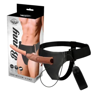 Strap-on Harness Attraction Benny hohl mit Vibration Natur 15,5 x Ø 4 cm