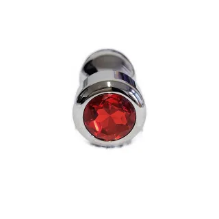 Anal Plug Silberfarben Aluminium mit Schmuckstein rot