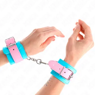 Fetisch-Toy KINK Handfesseln in Türkis mit rosa Riemen Türkis 28 cm