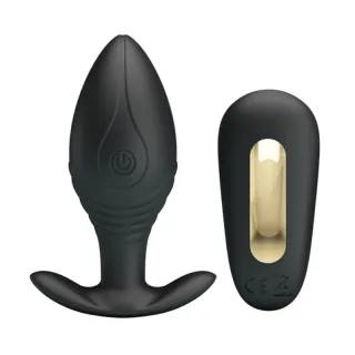 Analplug Regina mit Funkfernbedienung und Rillenprofil Schwarz