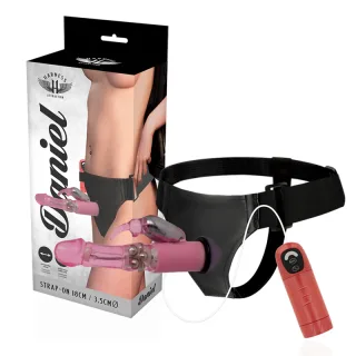 Strap-on Harness Attraction Daniel mit Rotation und Vibration Rosa 18 x Ø 3,5 cm