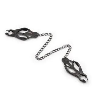 Nippelklemmen Ohmama Fetish als Kleeblatt mit Kette Schwarz