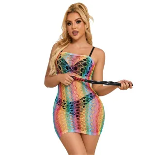 Kleid Netz Regenbogen schulterfrei Einheitsgröße