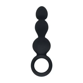 Analplug aus Silikon mit Perlen und Schlaufe Schwarz