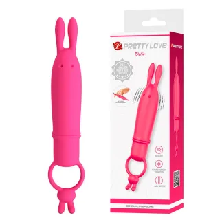 Auflegevibrator Delia mit Hasenohren und Fingerring Pink