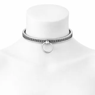 Massives BDSM Halsband mit O-Ring und integrierter Bikerkette Innen ? 150 mm, f?r Halsumfang bis 47,1 cm / Gewicht: ca. 450g