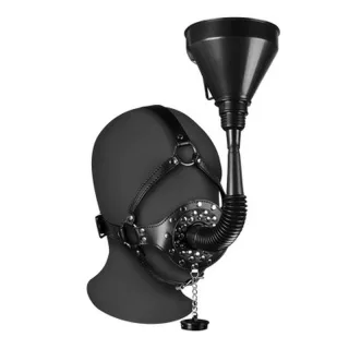 Kopfharness mit offenem Mundknebel und Trichter Schwarz