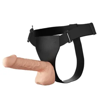 Strap-on Geschirr mit Vibration XL Natur 26 cm