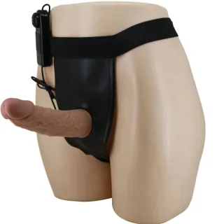 Strap-on Draven Harness-Slip mit Vibration und Dildo Braun 17,5 x 4,8 cm