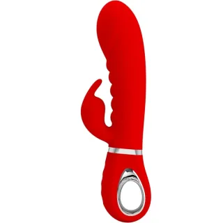 Rabbit-Vibrator Prescott mit Rillenschaft und Klitorisarm Rot