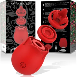 Auflegevibrator Rose mit Sog und zwei Wechselköpfen Rot 6,5 x 5,6 cm