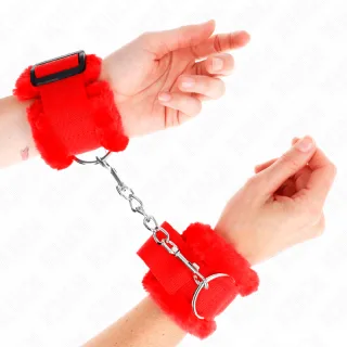 Fetisch-Toy KINK Handfesseln aus Nylon mit rotem Fell Rot 31 x 7 cm