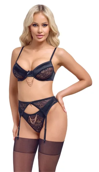 Cottelli - Bügel-BH, Strapsgürtel und Riostring im Set - schwarz - 85C