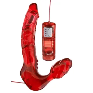 Strap-on trägerlos Bend Over mit Vibration Rot 17 x Ø 3,5 cm