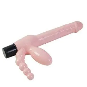 Strap-on seillos mit Vibration und Analstimulation Natur 25,4 x 3,5 cm