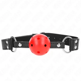 Fetisch-Toy KINK Knebel mit rotem Ball in Lederausführung Rot 4 cm