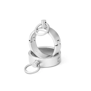 Runde BDSM Handschellen mit O-Ring, Handfesseln aus geb?rstetem Edelstahl 60 mm