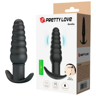 Analplug Aeolis mit Rillenprofil und T-Fuß Schwarz
