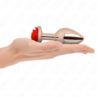 Analplug Edelstahl mit roter Rose Roségold 10,2 x 3,8 cm