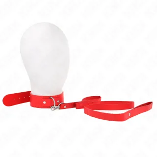 Fetisch-Toy KINK Halsband mit Lederleine Rot 50 cm