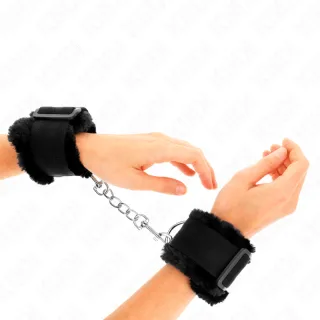 Fetisch-Toy KINK Handfesseln aus Nylon mit schwarzem Fell Schwarz 31 x 7 cm