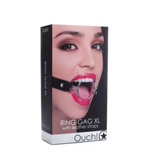 Knebel Ouch mit O-Ring XL und Lederriemen Schwarz