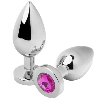Analplug aus Stahl mit Kristall in Rosa 5,71 x 2,5 cm