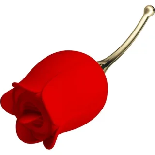 Auflegevibrator Rose Lover mit Zunge und vibrierendem Stiel Rot 14,2 cm