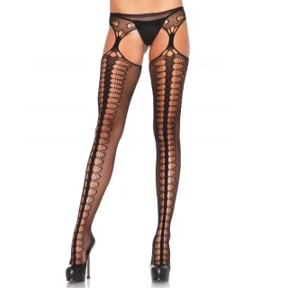 Strapsstrumpfhose aus Netz mit Ovalmuster Schwarz