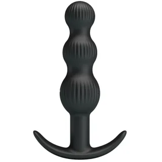 Analplug Sidney mit Rillenkugeln und T-Fuß Schwarz