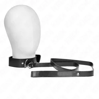 Fetisch-Toy KINK Halsband mit Lederleine Schwarz 50 cm
