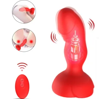 Analplug Peniskopf mit Stoßfunktion und Fernbedienung Rot 10 x 3,5 cm