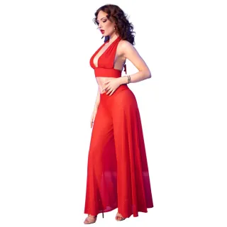 Dessous-Set mit Neckholder-Top und weiter Hose Rot XL