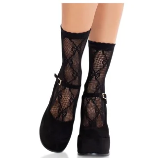 Socken aus Netz mit Schleifenmuster Schwarz