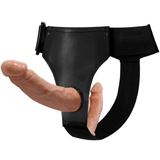 Strap-on Doppeldildo Ultra mit Geschirr Natur 13,5 und 10,2 cm