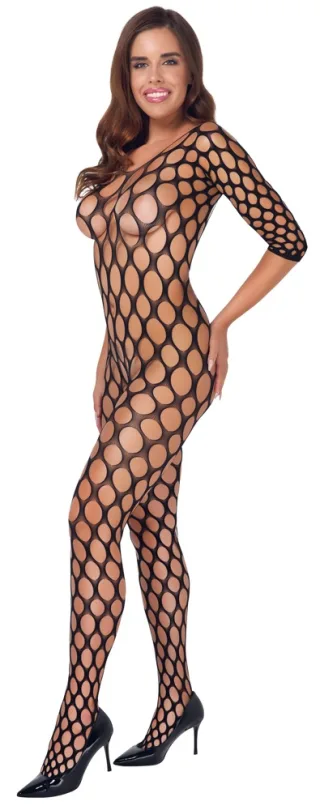Catsuit Schwarz S-L – Langarm Ouvert im Loch-Design mit tiefem Rückenausschnitt