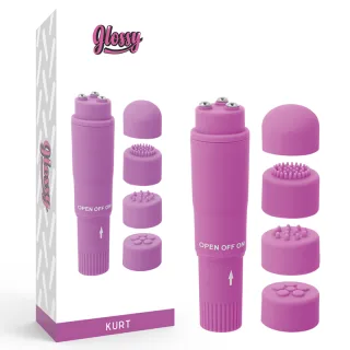 Minivibrator Glossy Kurt mit 4 Aufsätzen Lila 6 x Ø 2,5 cm