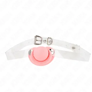 Knebel Schnullerform Rosa mit transparentem Riemen 5,5 x 4 cm