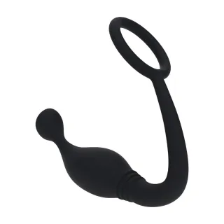 Prostata-Stimulator mit Penisring aus Silikon Schwarz L 13,9 x Ø 5,3 cm