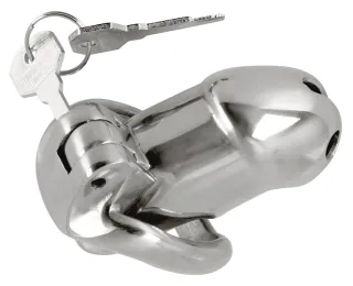 Edelstahl-Peniskäfig mit Hodenring mit integriertem Schloss und 2 Schlüsseln Fet...