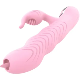 Multifunktionsvibrator Marcia Doppelzunge mit Stoßfunktion und Wärmeeffekt Rosa 23 cm