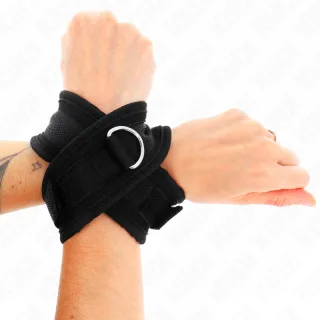 Fetisch-Toy KINK Handfesseln als Kreuzfessel aus einem Stück Schwarz 34 x 5,5 cm